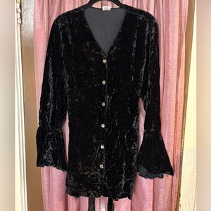 Vintage 90s 100% Rayon Velvet Button-Up Blouse w/ Flared Sleeves